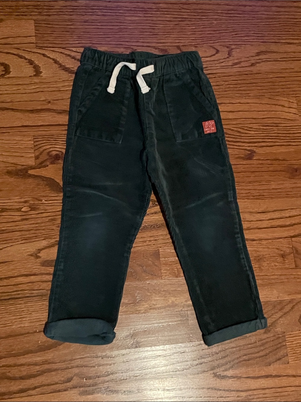 Kids Green Corduroy Drawstring Pants